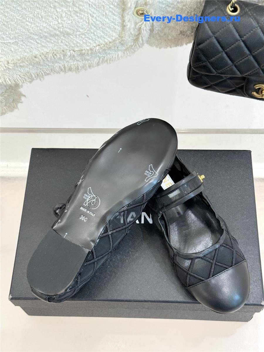 Ch**el black mesh mary jane flats