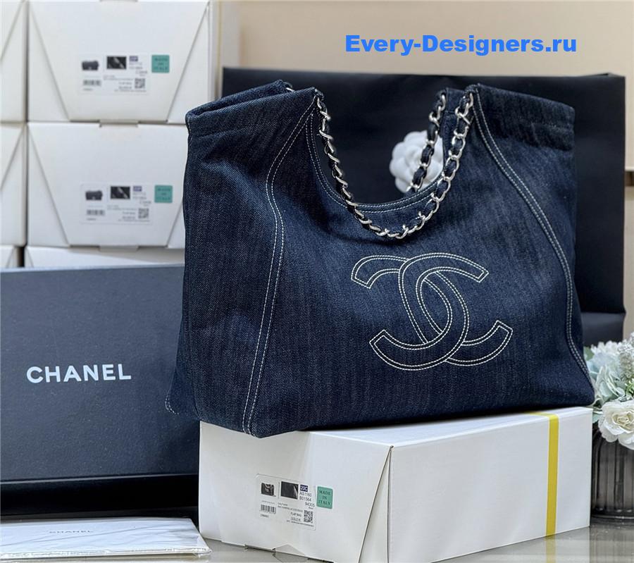 Ch**el dark blue denim xl giant coco cabas tote