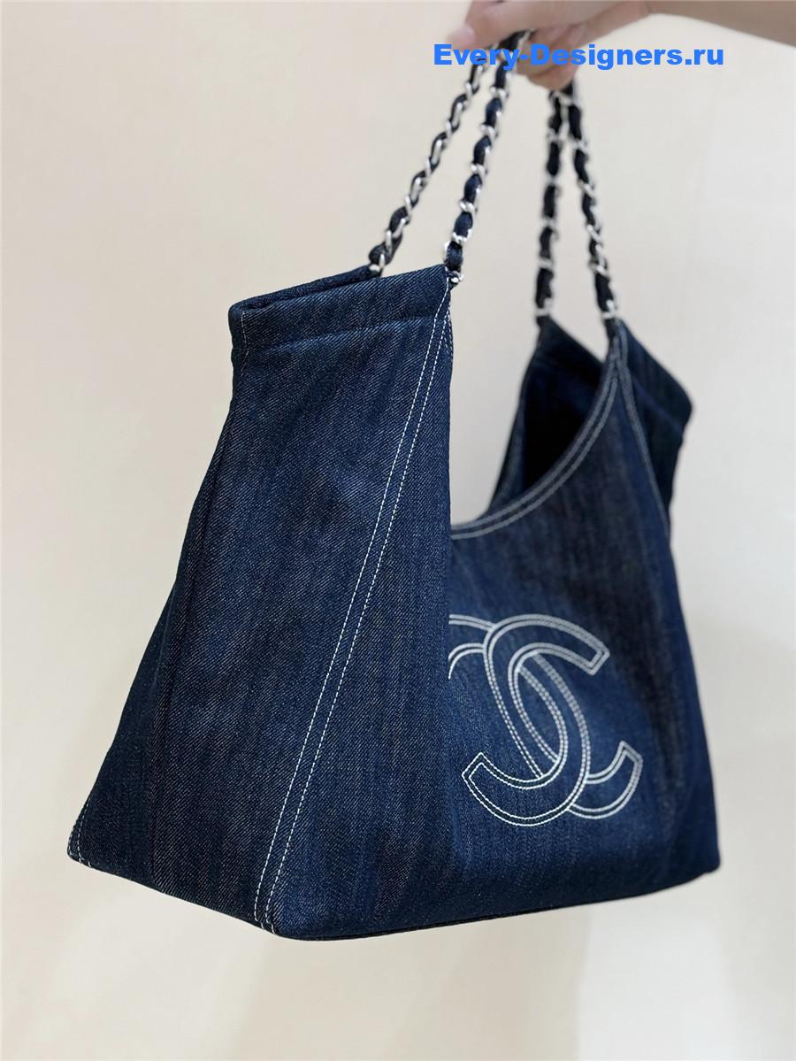 Ch**el dark blue denim xl giant coco cabas tote