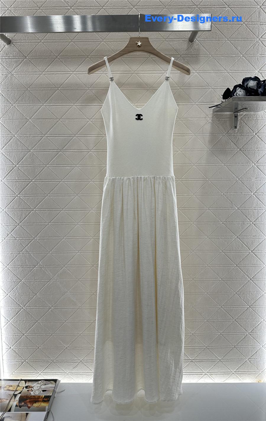 Ch**el white knitted patchwork suspenders dress