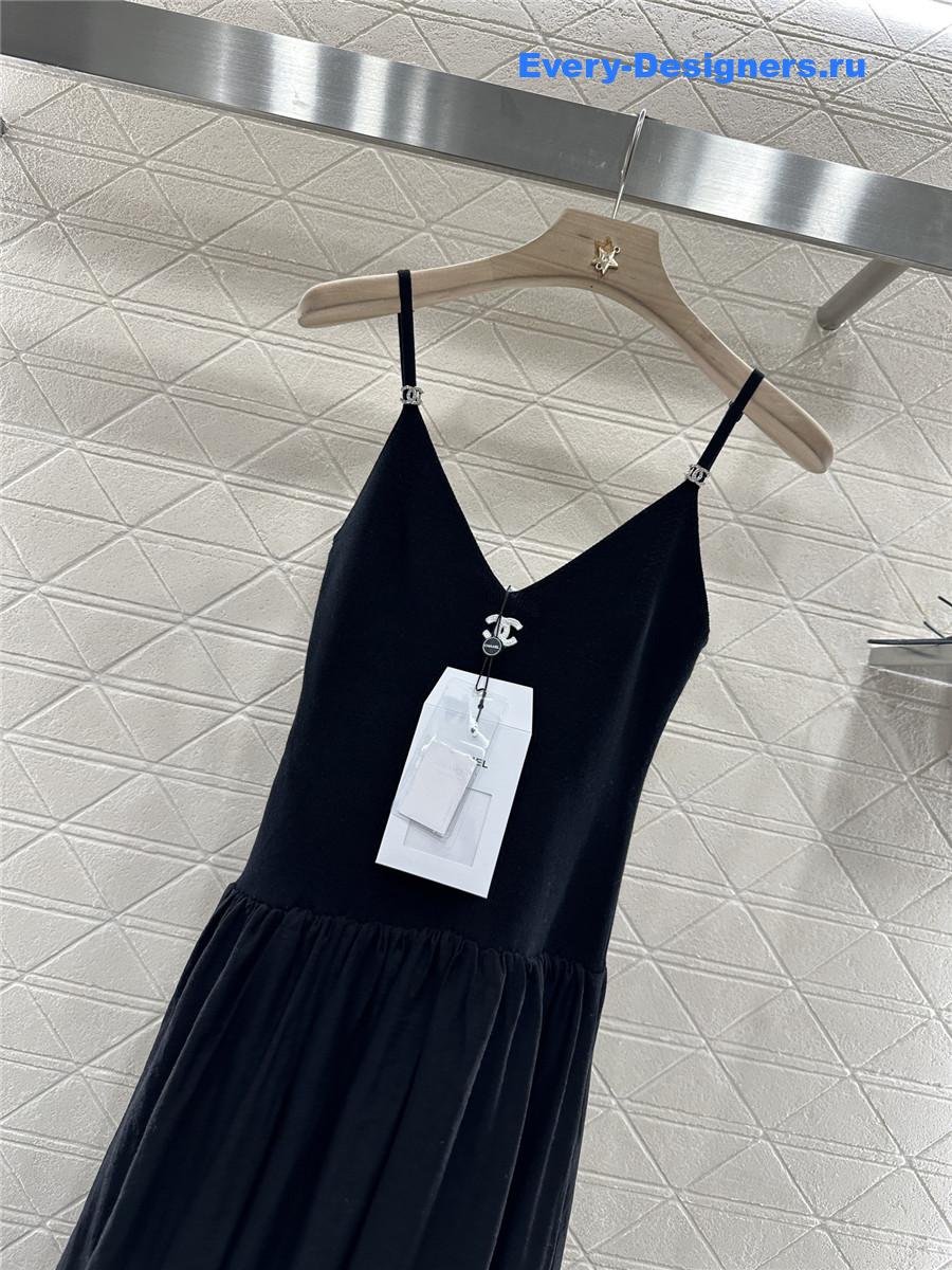 Ch**el black knit patchwork dress