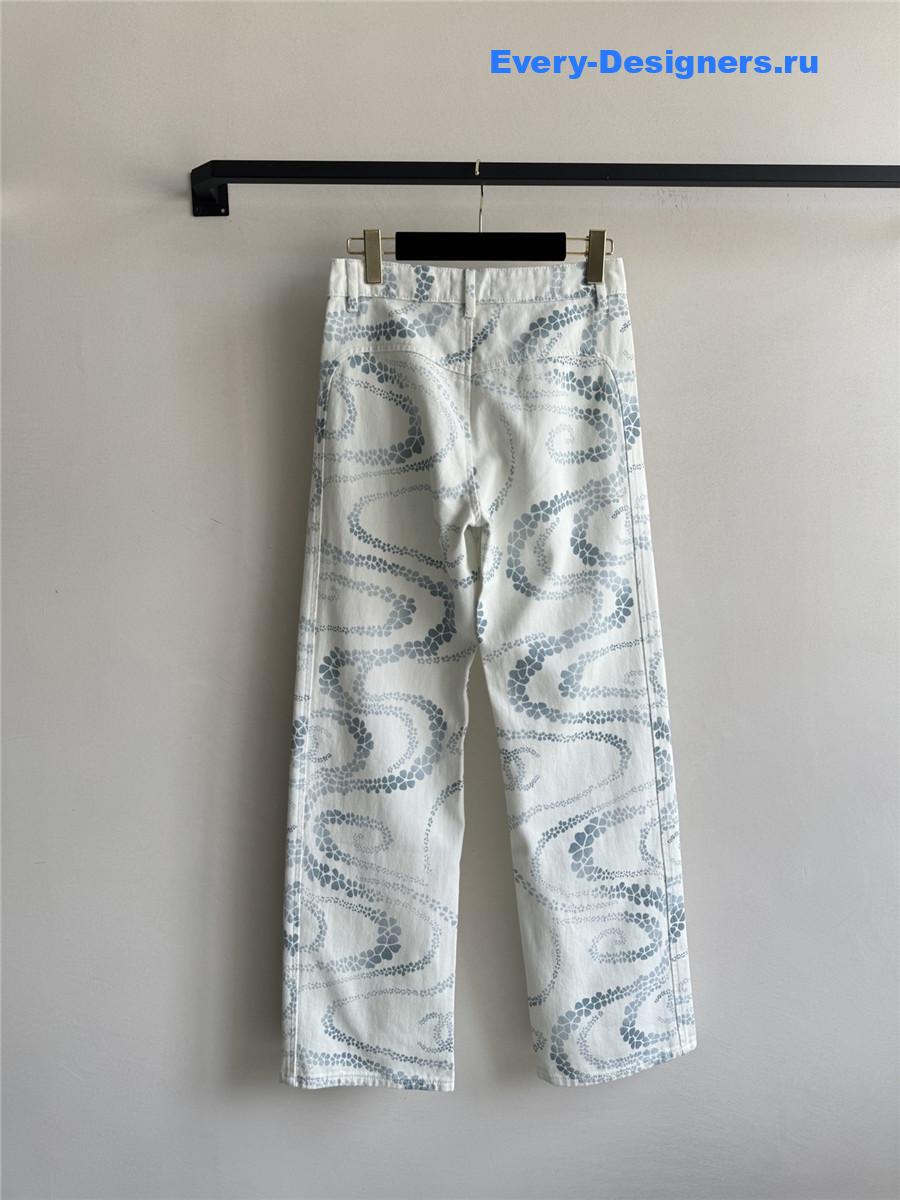 Ch**el white & blue printed jeans
