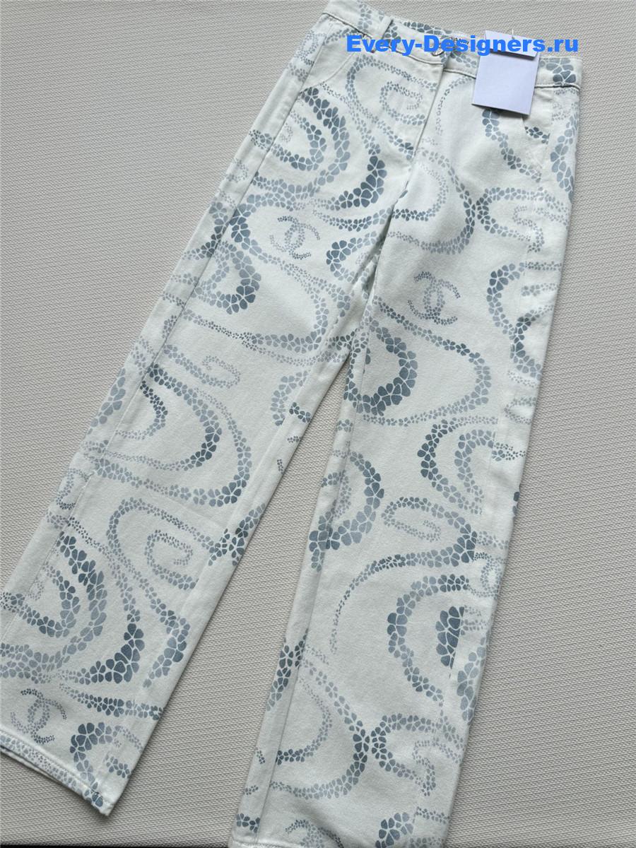 Ch**el white & blue printed jeans