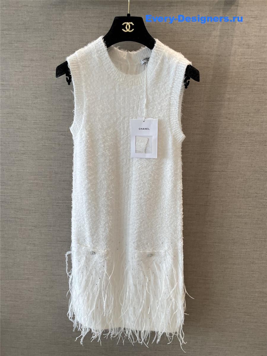 Ch**el feather white rhinestone dress