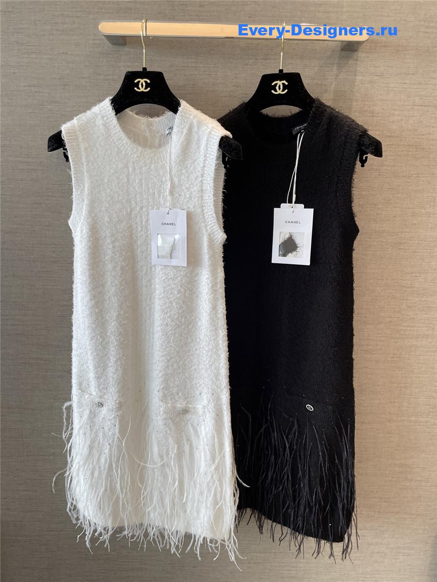 Ch**el feather white rhinestone dress
