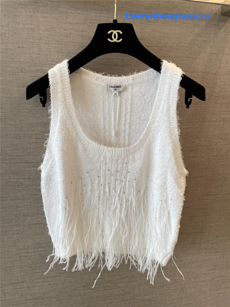 Ch**el white feather rhinestone vest