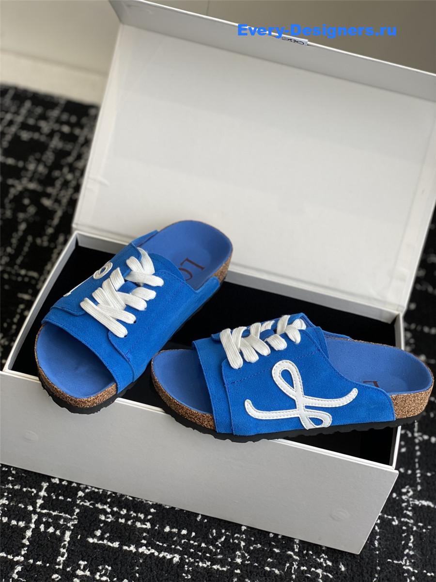 L0ew* blue logo lace-up slides
