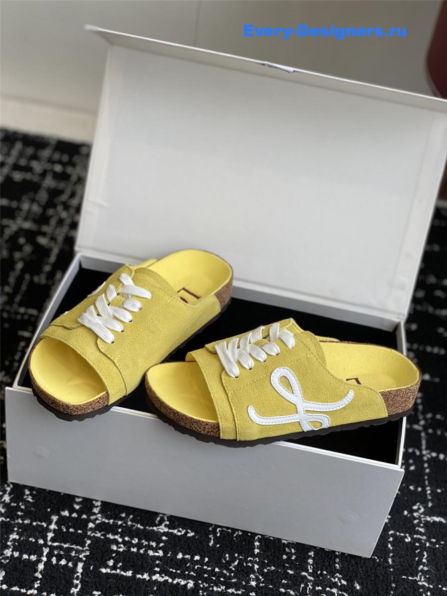 L0ew* logo yellow lace-up slides