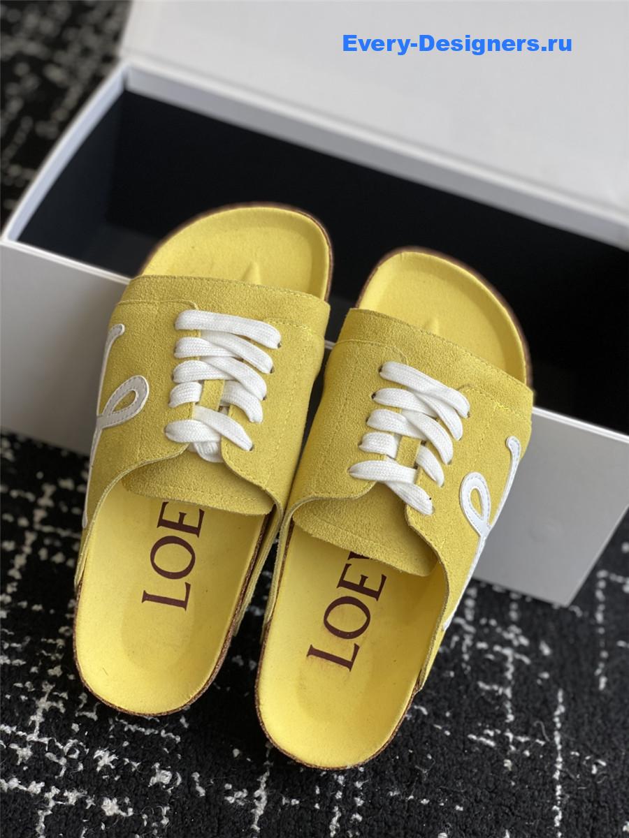 L0ew* logo yellow lace-up slides