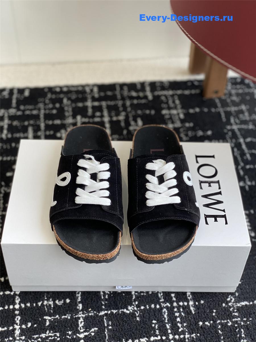 L0ew* logo black lace-up slides