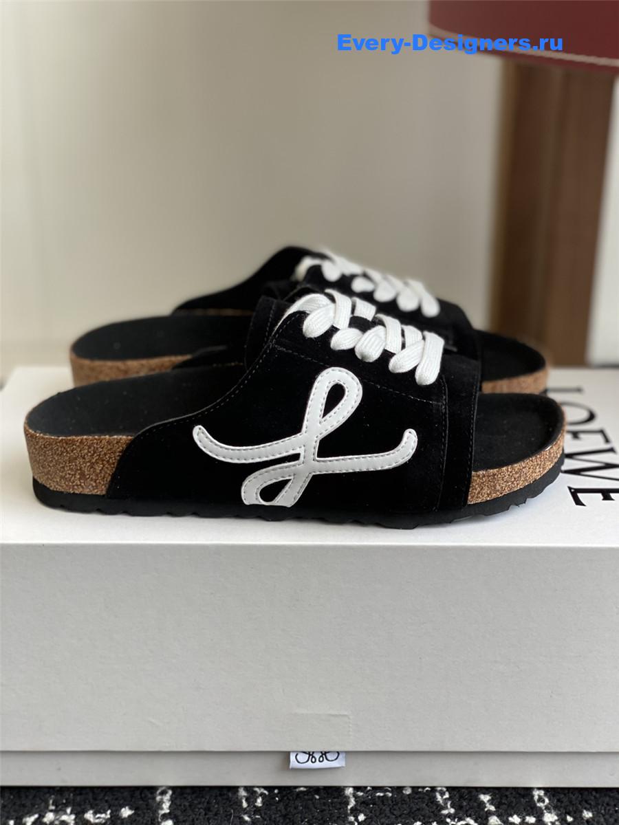 L0ew* logo black lace-up slides