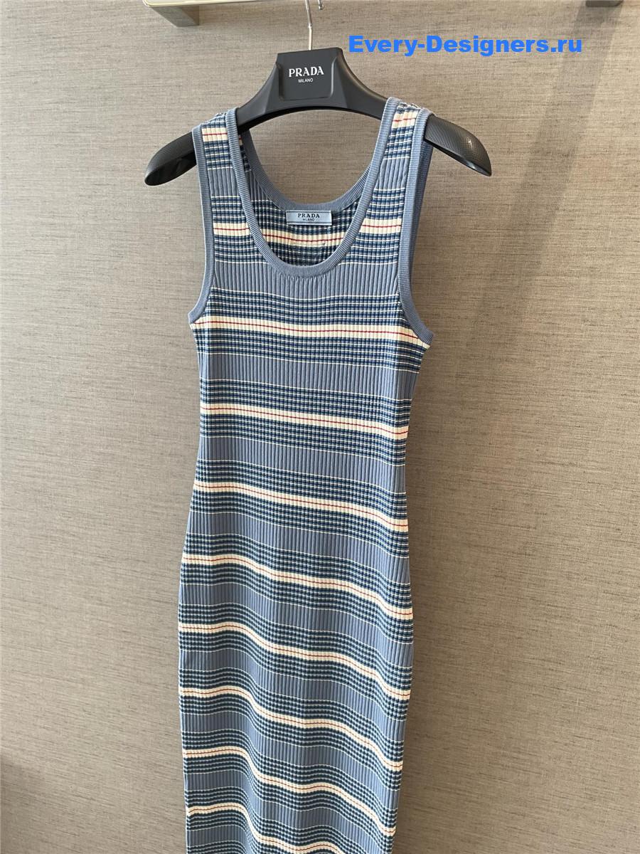 Pra*a periwinkle blue striped cotton dress