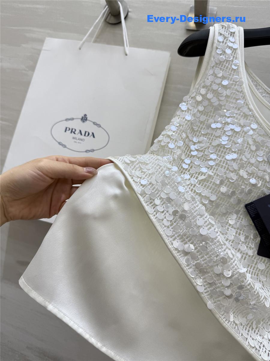 Pra*a white sequined tank top