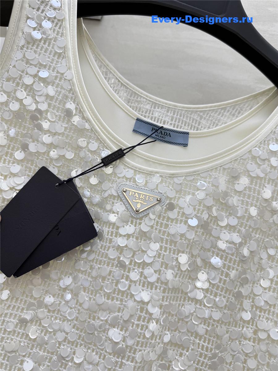 Pra*a white sequined tank top