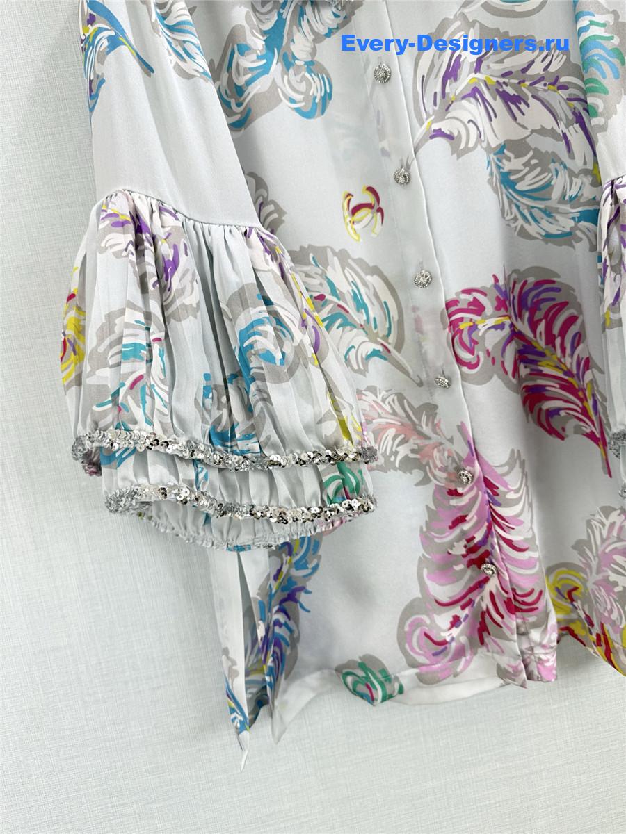Ch**el feather print silk top