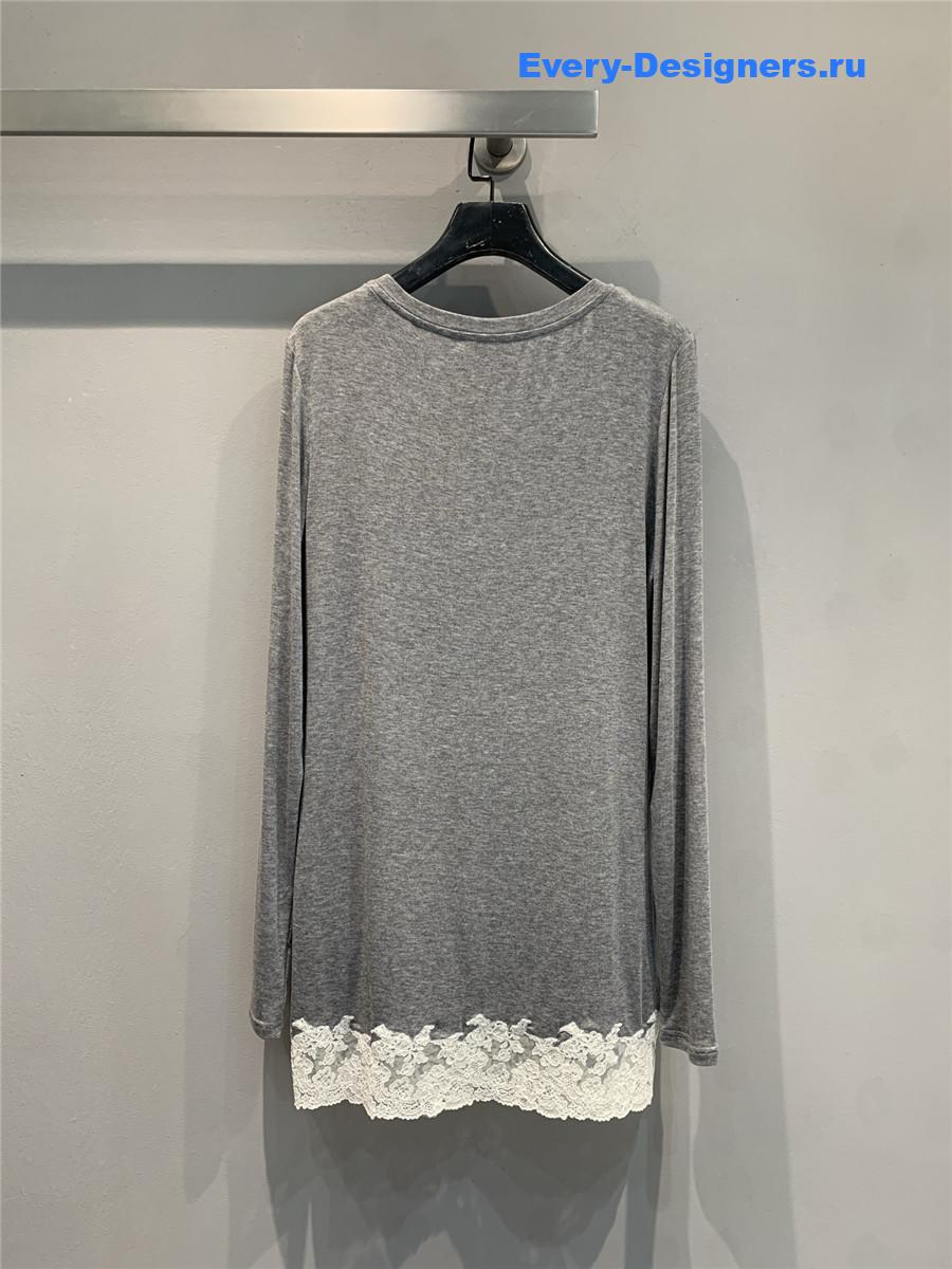 Miu Miu Lace-Trimmed Mini Dress Grey