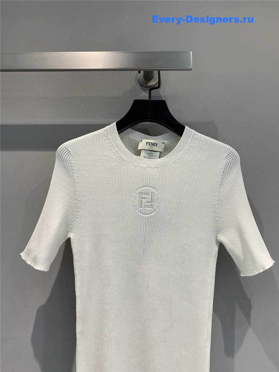 F**di white hollow letter knit top