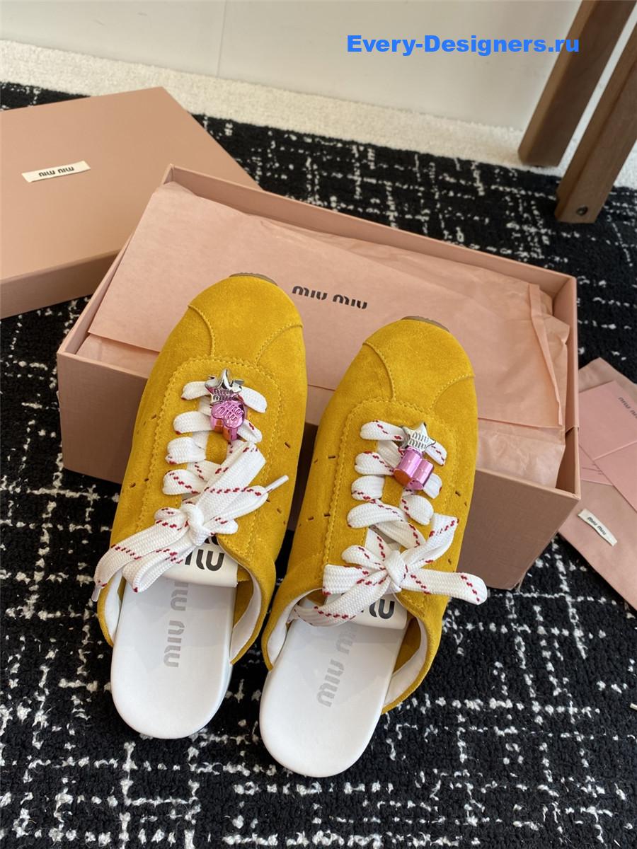 Miu Miu Plume Yellow Suede Mules
