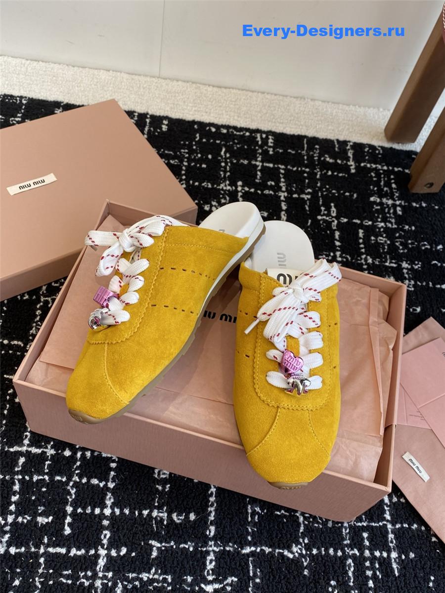 Miu Miu Plume Yellow Suede Mules