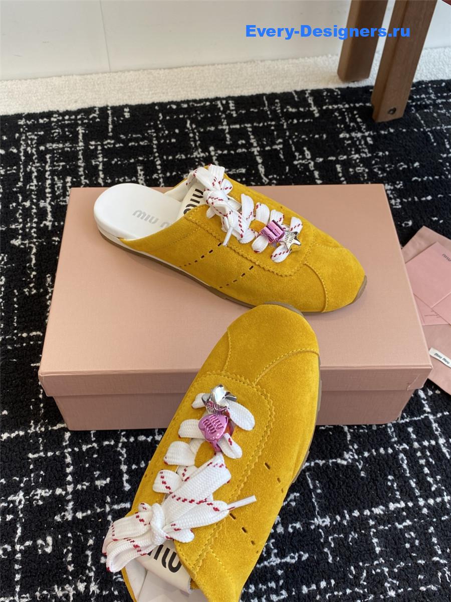 Miu Miu Plume Yellow Suede Mules