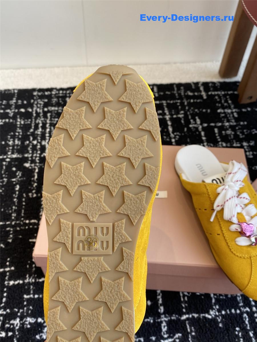 Miu Miu Plume Yellow Suede Mules