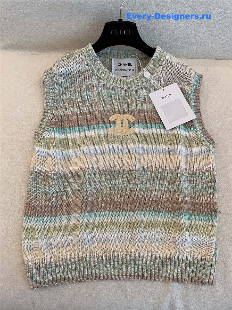 Ch**el rainbow sequin striped vest