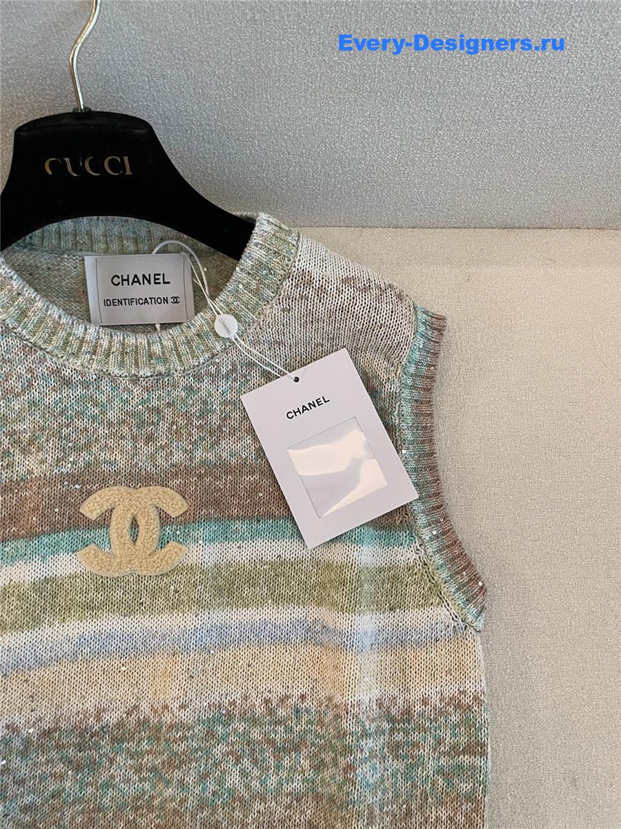 Ch**el rainbow sequin striped vest