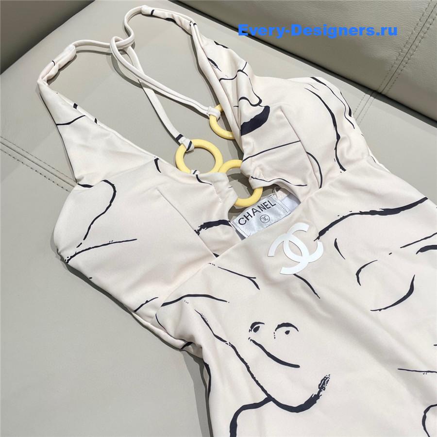 Ch**el beige cc one-piece swimwear