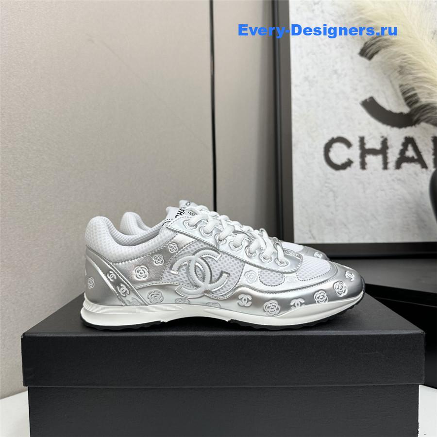 Ch**el cc logo white silver sneaker