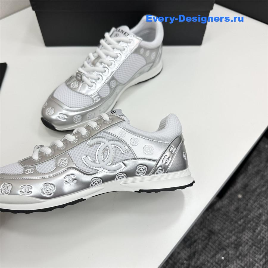 Ch**el cc logo white silver sneaker
