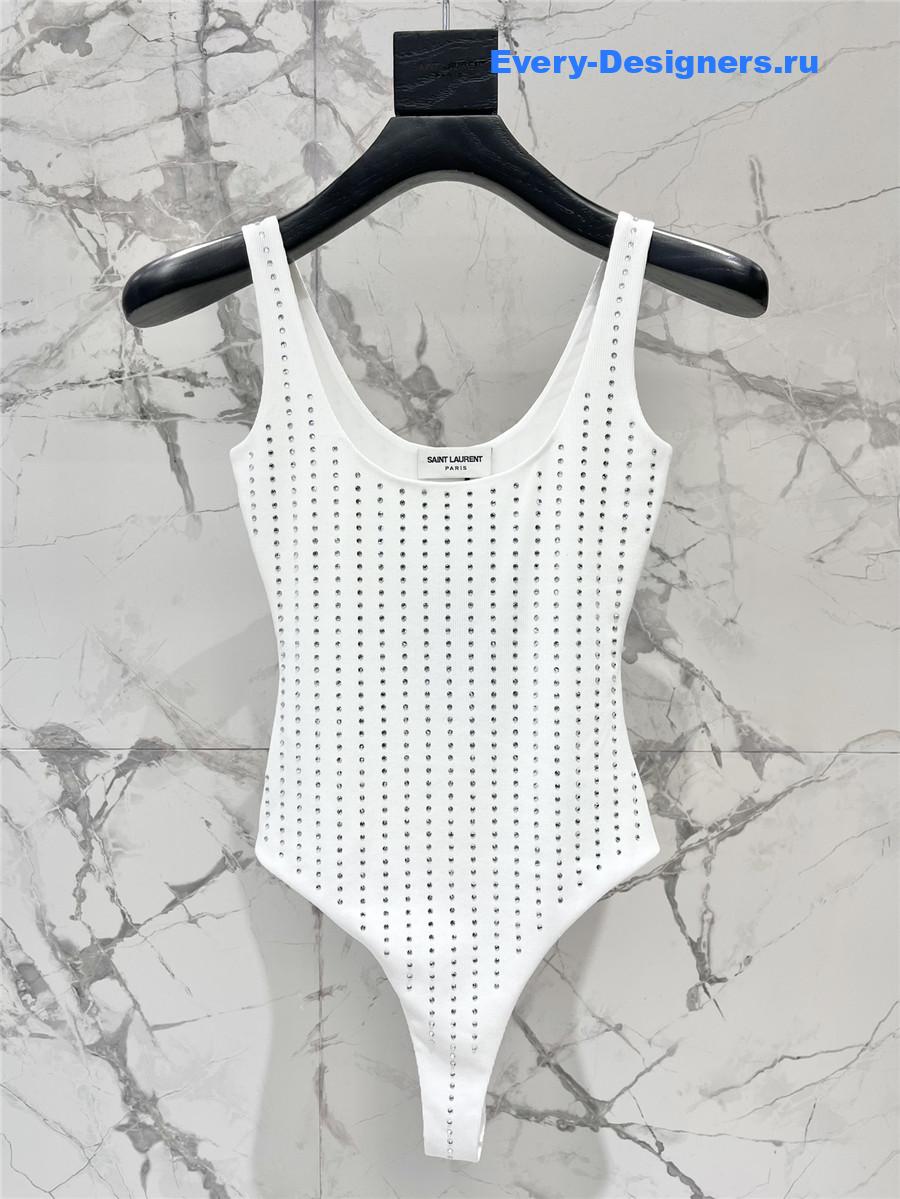 Sa1nt Lau*nt crystal-embellished bodysuit