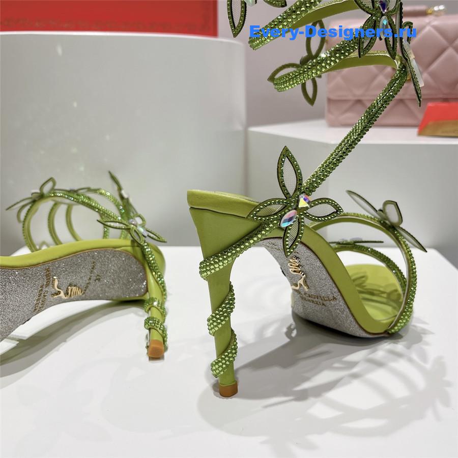 René Caovilla Margot Floral Rhinestone Sandals In Green
