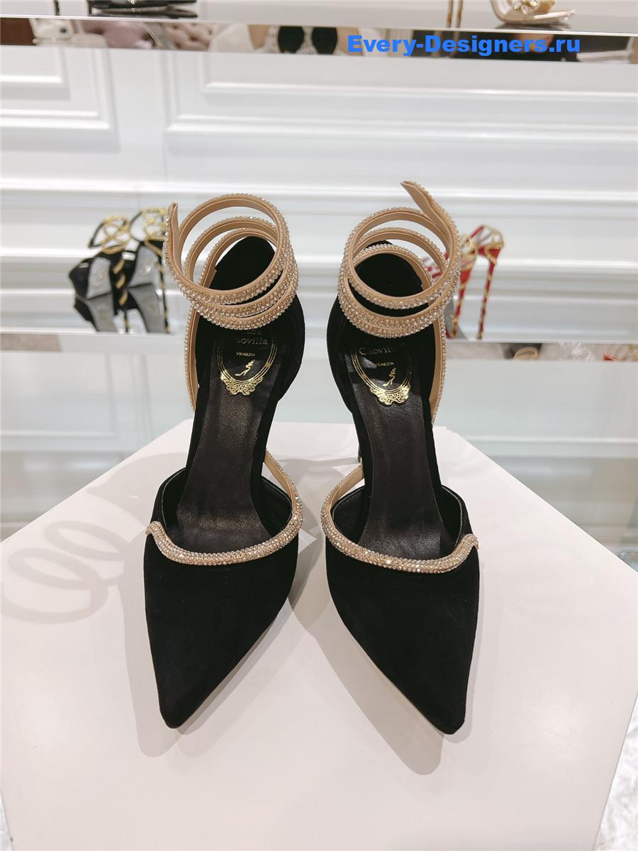 René Caovilla Cleo Black Wraparound Pumps
