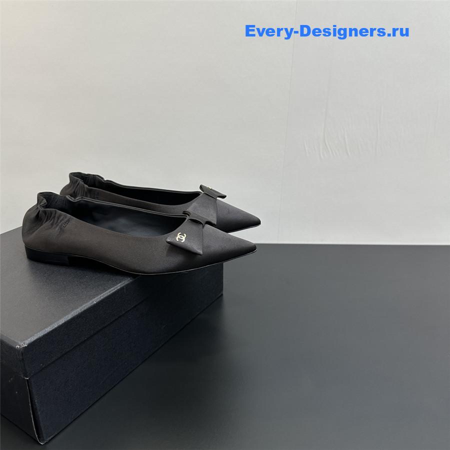 Ch**el black pointed bow ballet flats