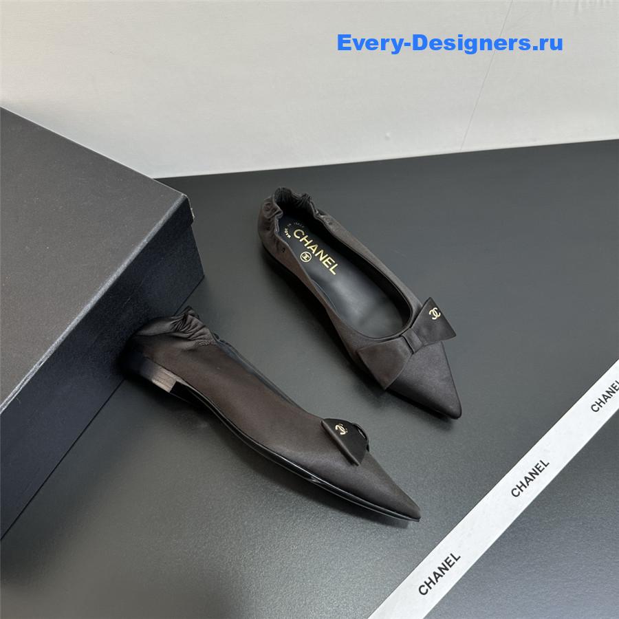Ch**el black pointed bow ballet flats