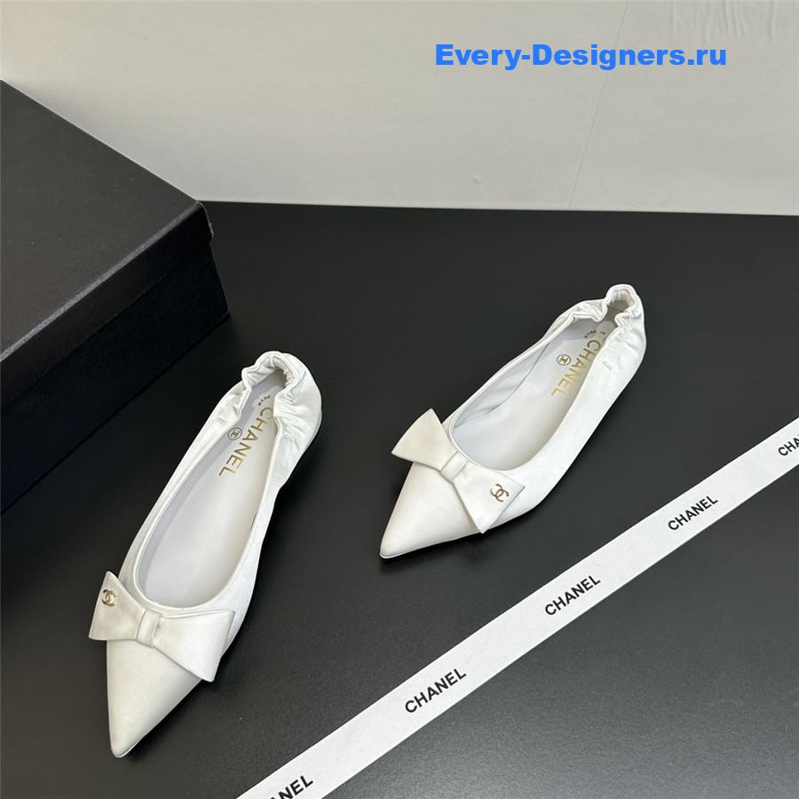 Ch**el white pointed bow ballet flats
