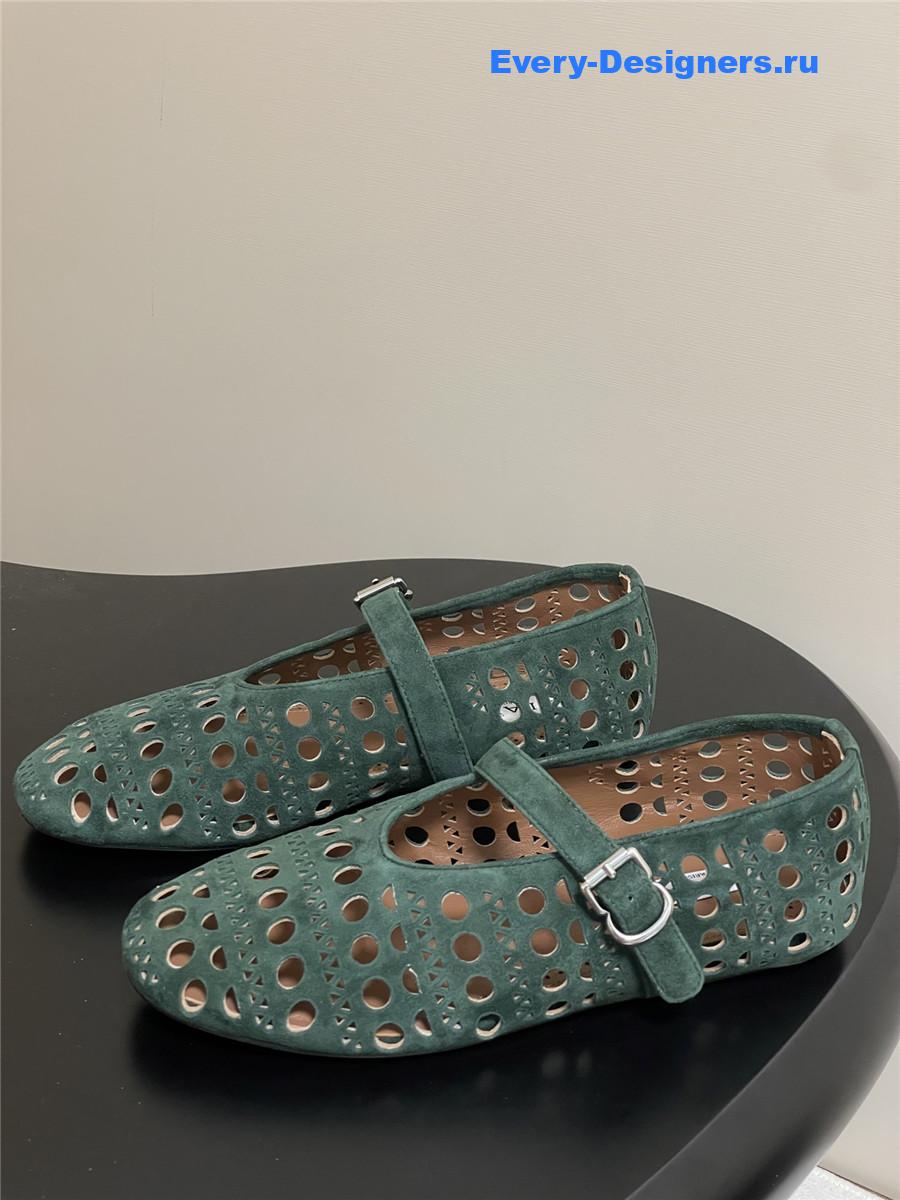 Alaïa Vienne Green Leather Ballet Flats