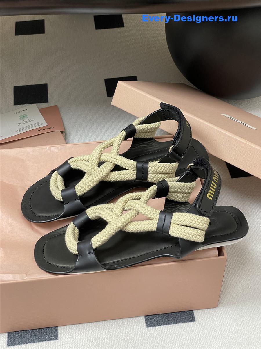Miu Miu Black Flat Cord Sandals