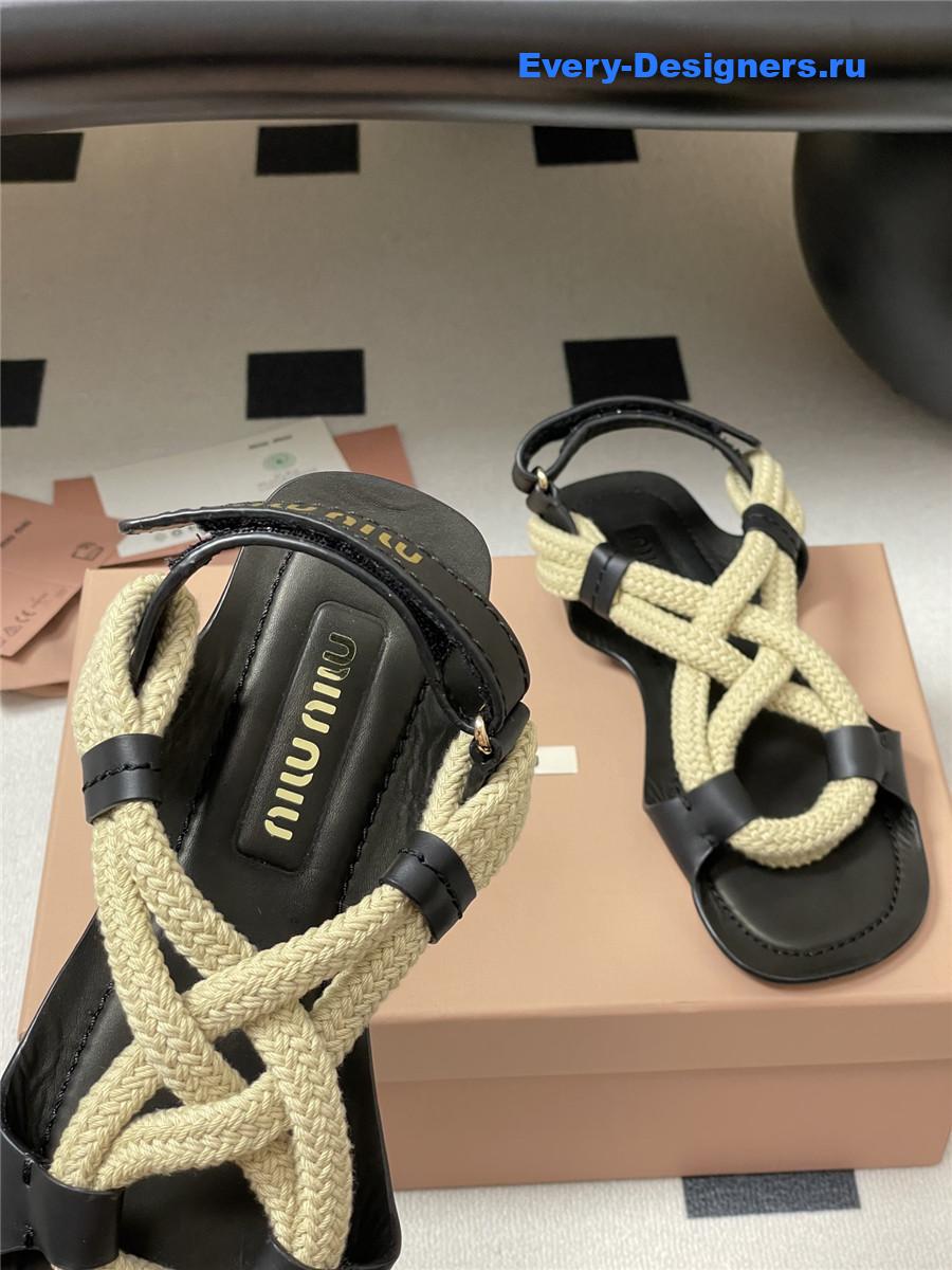 Miu Miu Black Flat Cord Sandals
