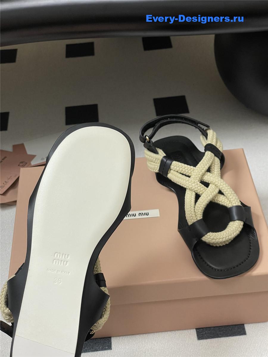 Miu Miu Black Flat Cord Sandals