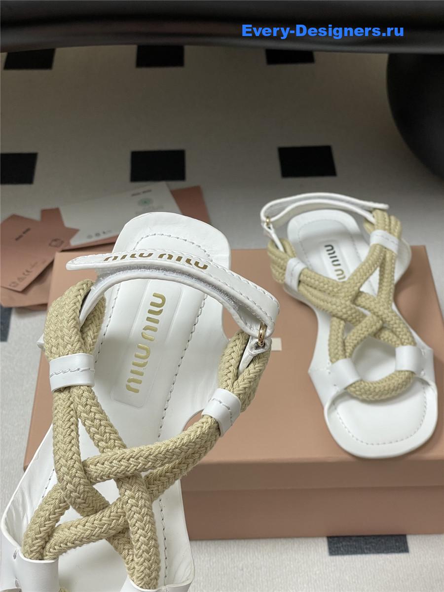 Miu Miu White Flat Cord Sandals