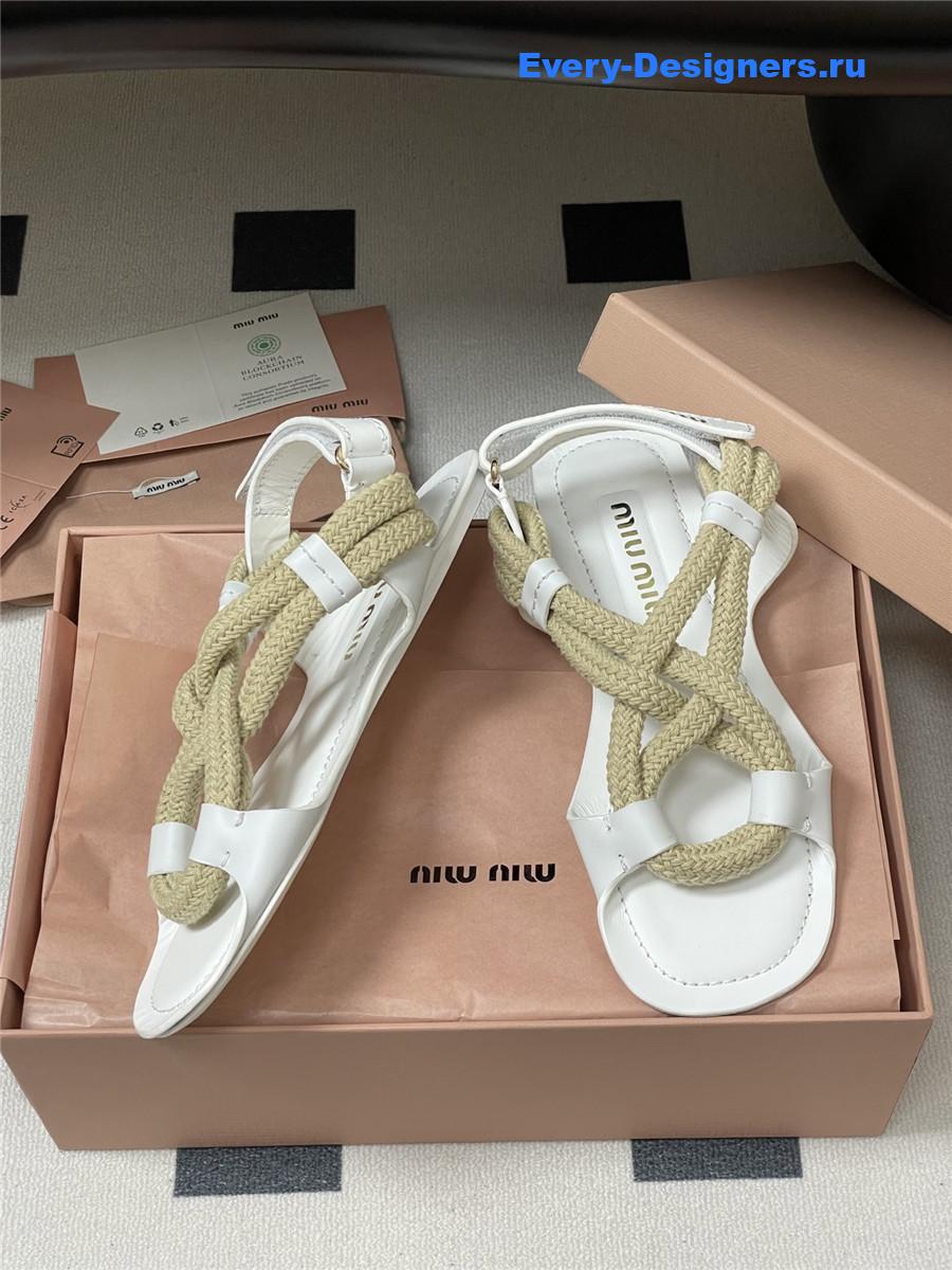 Miu Miu White Flat Cord Sandals