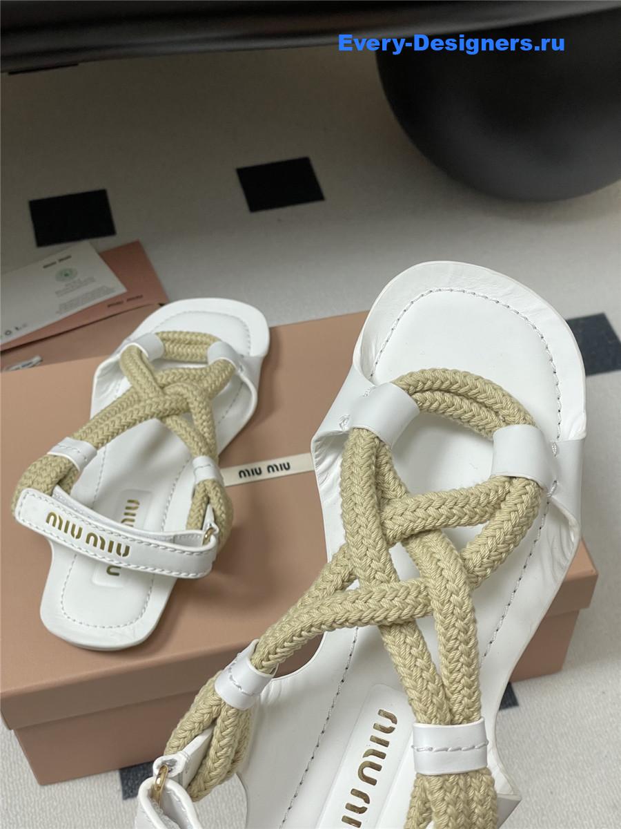 Miu Miu White Flat Cord Sandals