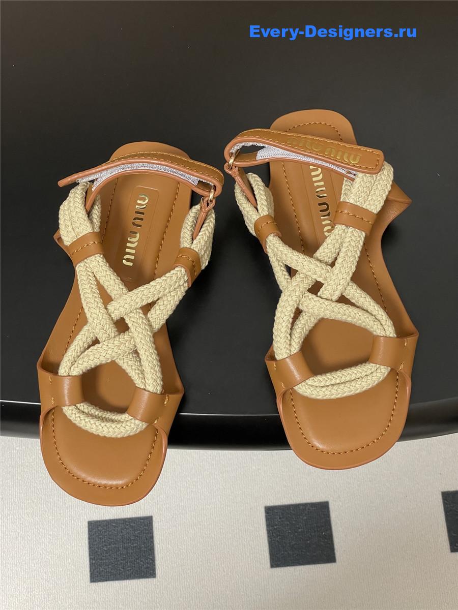 Miu Miu Brown Flat Cord Sandals