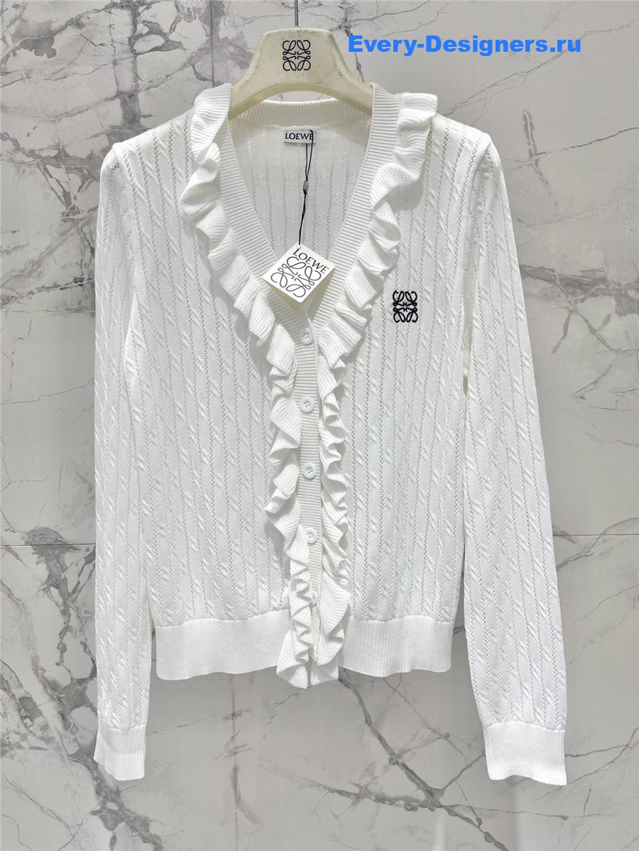L0ew* white ruffled knit cardigan