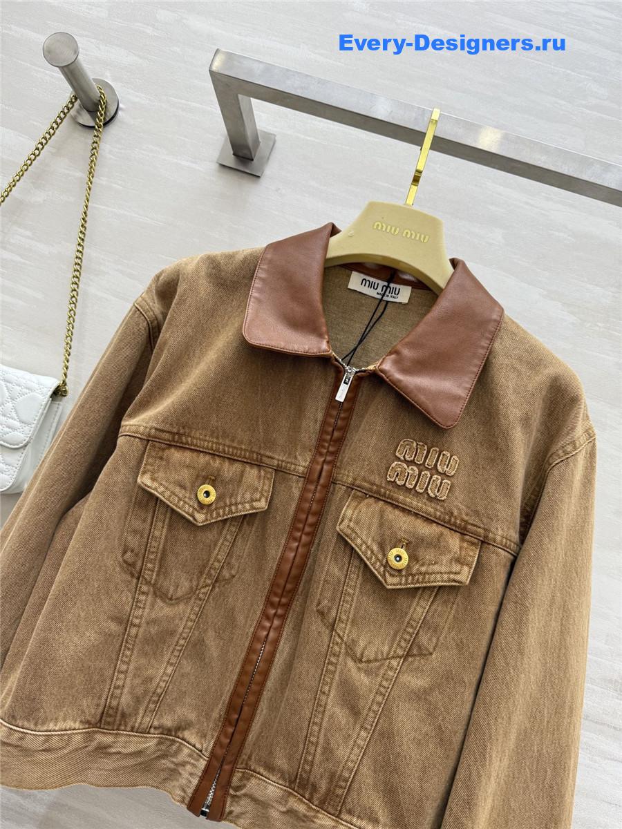Miu Miu Patchwork Leather Denim Jacket