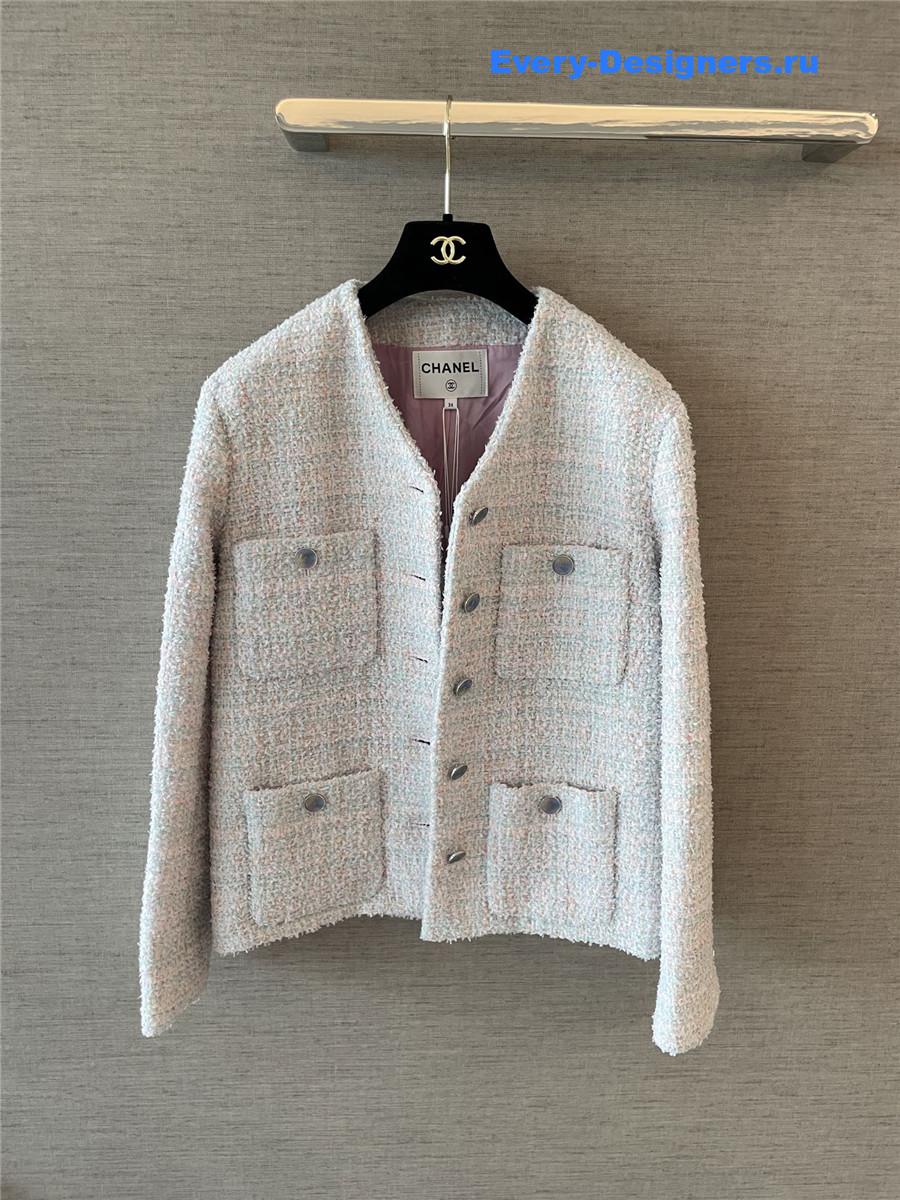 Ch**el blue & pink tweed coat