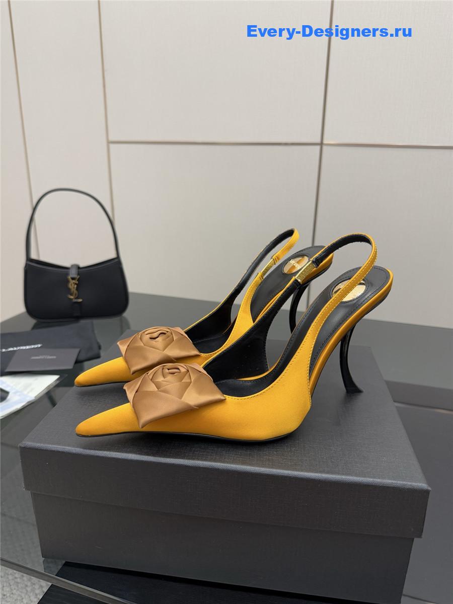Sa1nt Lau*nt yellow floral pumps