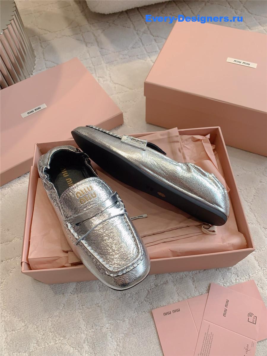 Miu Miu Silver Metallic Loafers