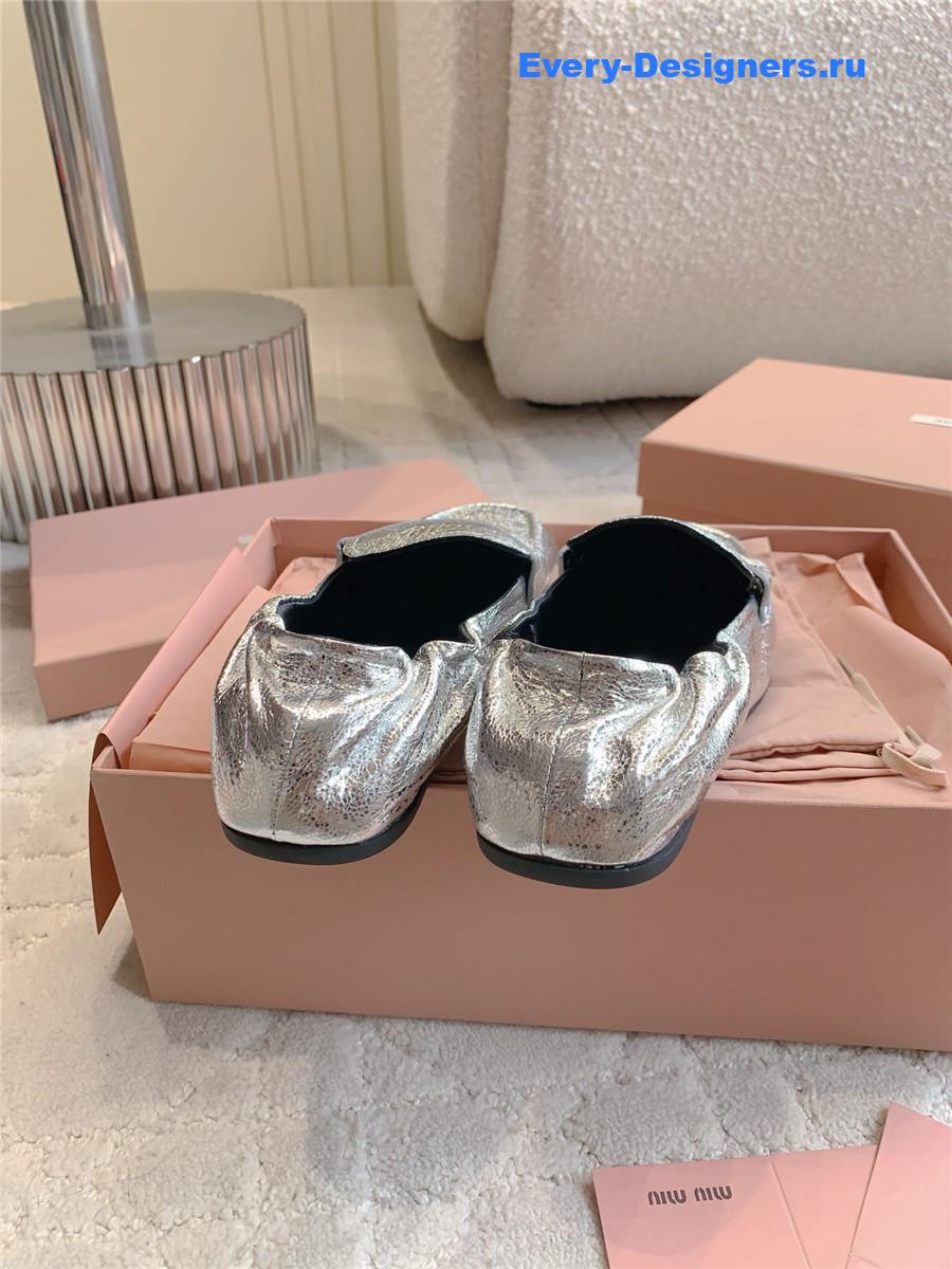 Miu Miu Silver Metallic Loafers
